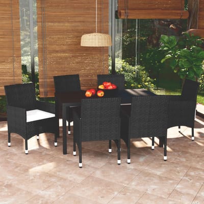 vidaXL - 7-delige - Tuinset - met - kussens - poly - rattan - zwart
