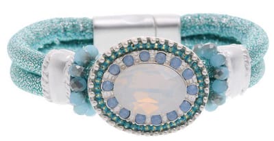 Behave - Armband metallic koord - Blauwgroene steentjes dames - Zomer chic