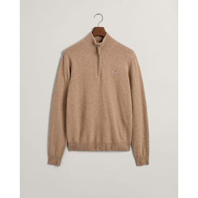 Gant Halfzip Wol Trui Logo Beige - Maat L - Heren - Quarter zip