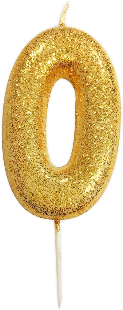 ANNIVERSARY HOUSE - Gouden glitter cijferkaars 0, 9 cm
