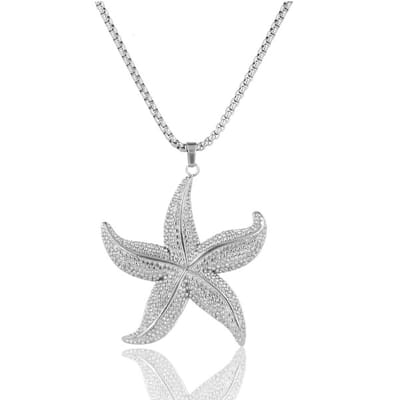 My Bendel - Lange Zilverkleurige Ketting met Zeester Bedel - met Luxe Cadeauverpakking | Sieraden Voor Dames