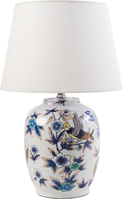 SUNJA - Tafellamp - Wit/Blauw - Porselein/Linnen