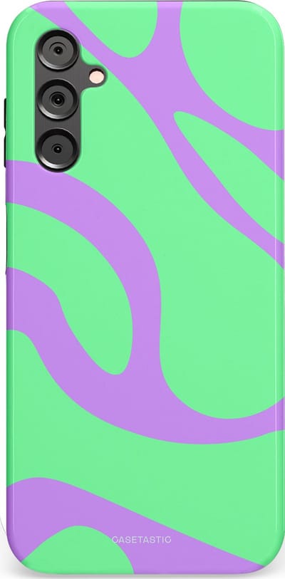 Casetastic Hoesje Geschikt voor Samsung A14 (5G/4G) - Stijlvolle Beschermende Duo-layer Case - Pastelgolven Mint-Lila