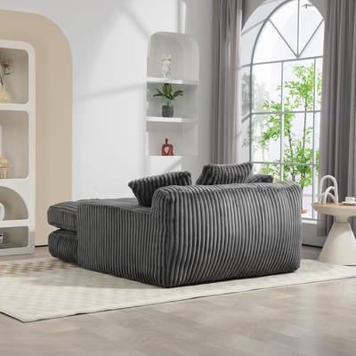 Chaise Longue Fauteuil 155x125x63 cm – Luxe Corduroy Loungestoel met Kussens, Ergonomisch & Comfortabel, Donkergrijs – Laura