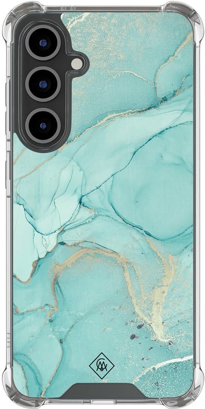 Casimoda® hoesje - Geschikt voor Samsung Galaxy S24 FE - Marmer mint groen - Shockproof case - Extra sterk - TPU/polycarbonaat - Mint, Transparant