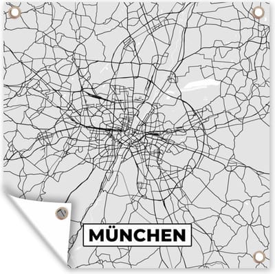 Tuin poster München - Kaart - Plattegrond - Stadskaart - Duitsland - 200x200 cm - Tuindoek
