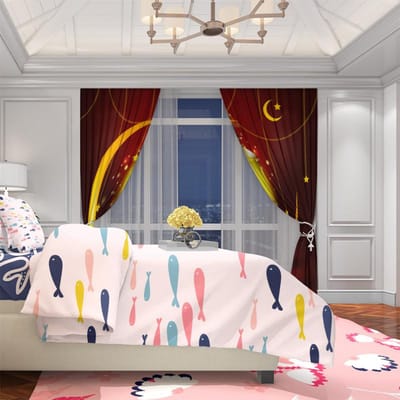 2 STUKS- Islamitisch Moslim Eid thema bedrukt gordijn - Maan Luxe gordijn - Woonkamer slaapkamer decoratie 30Wx65L(76x165CM)x2 gray
