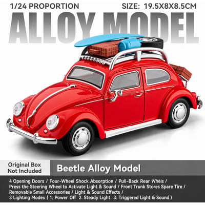 1/24 Volkswagen Klassieke Kever Vintage Speelgoedauto Diecast Metaal Rally Miniatuur Geluid & Licht Cadeau Voor Kind Jongen Collectie red