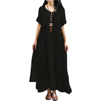 Robe longue décontractée pour femmes, nouvelle mode, couleur unie, manches courtes, style Boho, longue, Maxi, été 4X-Large noir