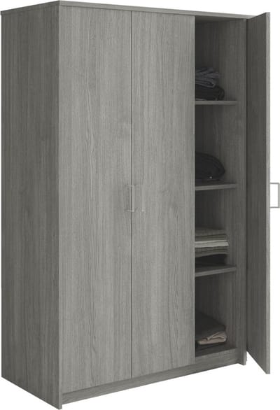 Interiax Kledingkast 'Amelie' – 3 Deuren, 1 Hanger & 4 Legplanken | Grijze Eik | 180x120x54 cm
