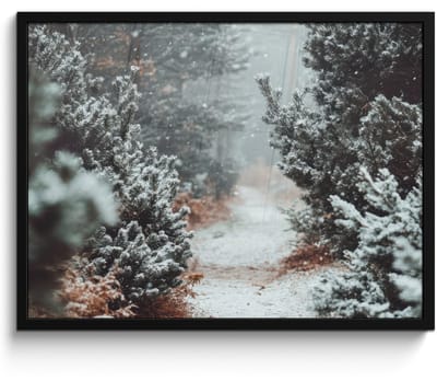 Poster in lijst - Fotolijst 70x50 cm - Posters - Bos - Winter - Bomen - Natuur - Pad - Sneeuw - Posterlijst zwart - Decoratie - Wanddecoratie woonkamer - Muurdecoratie slaapkamer