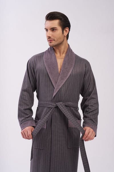 Heren Badjas Tarmo/ Beige -Bruin / XXXL