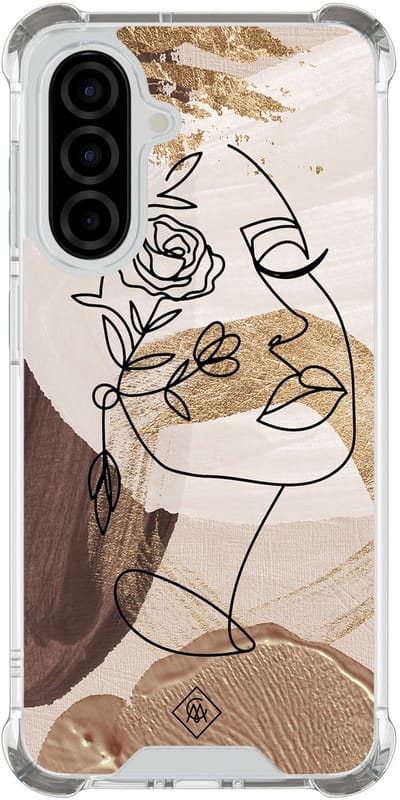 Casimoda® hoesje - Geschikt voor Samsung Galaxy A56 - Abstract Gezicht Bruin - Shockproof case - Extra sterk - TPU/polycarbonaat - Bruin/beige, Transparant