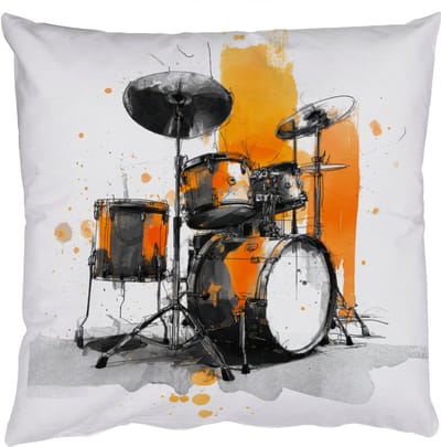Sierkussens - Kussentjes Woonkamer - 50x50 cm - Drumstel - Oranje - Zwart - Aquarelverf