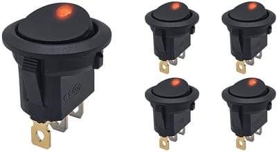 ProRide Wipschakelaar ON-OFF KCD2-12 - 3 pins - Rond - 12V/20A - LED indicator Rood - 5 stuks
