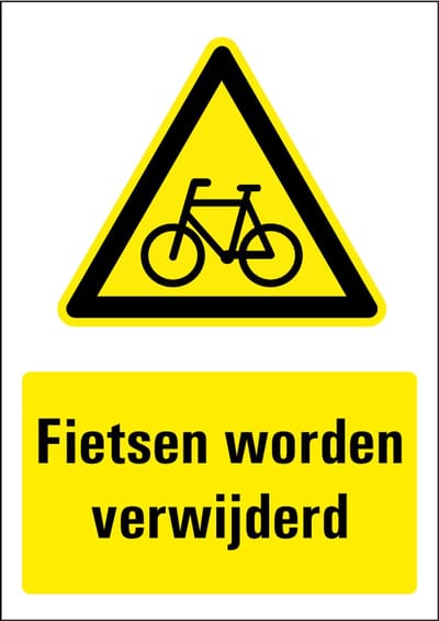 Fietsen worden verwijderd bord - kunststof 148 x 210 mm