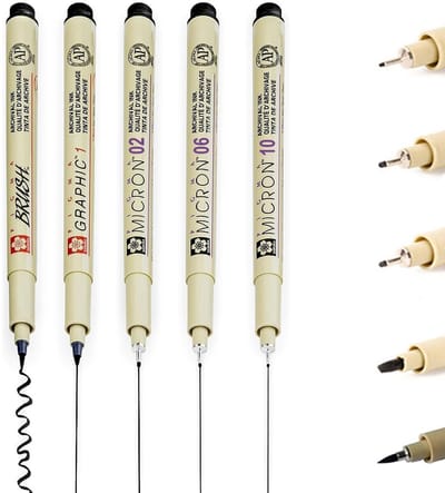 Dailygoods- Fineliner Zwart - Professionele Tekenpen - Sneldrogend - Lichtbestendig - Ultradunne Punt 0,3 mm/0,5 mm/0,9 mm/1 mm/2 mm - Ideaal voor Illustratie