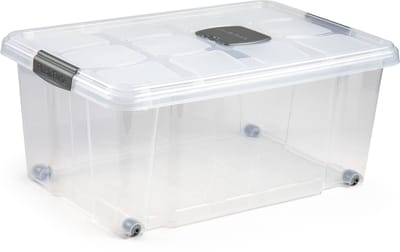 PlasticForte Opslagbox - 1x stuks - met deksel - 36L - 59 x 40 x 25 cm - transparant - opbergbak - met wielen