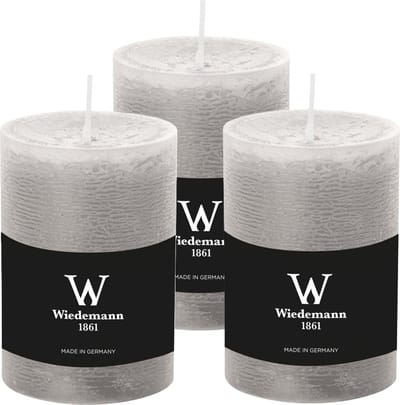 Wiedemann Cilinderkaars/stompkaars - 3x - rustieke kaars - lichtgrijs - 7 x 10 cm - 43 branduren