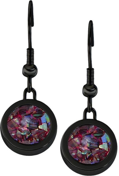 Quiges RVS Schroefsysteem Oorhangers Oorbellen Zwart met Verwisselbare Multi Vlokjes Schelp Mini Munt Set - ECOS248