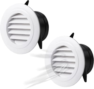 Ventilatieroosters 2 stuks - Luchtgaten - Ventilatie Verbeteren - Geïntegreerd insectengaas - 95 mm aansluiting - Zwart en wit