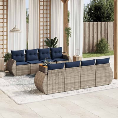 vidaXL - 9-delige - tuinbankset - met - kussens, - grijs - polyrotan