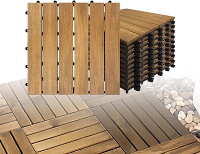 Houten Tegels - Balkon Terras - Tuin Decoratie - Kliksysteem Drainage - 30x30cm 11 Stuks - Natuurlijk Hout
