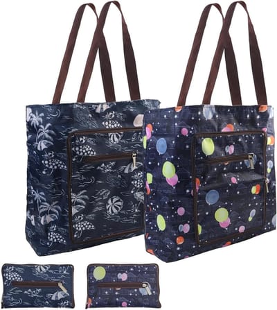 Vouwbare boodschappentassen, 2 stuks, herbruikbare Oxford stof, ideaal voor dagelijks winkelen, multicolor, 45 x 35 cm