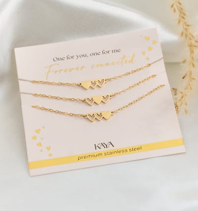 Zussen Armbanden Set Drie Kleine Hartjes | Stainless Steel Goud