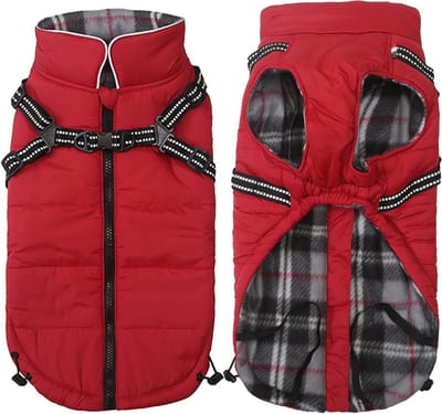Fleece hondenkostuum en snowsuit met harnas, katoen gevoerd voor kleine en middelgrote honden - Rood - XXLarge - Perfect voor Halloween en Kerst