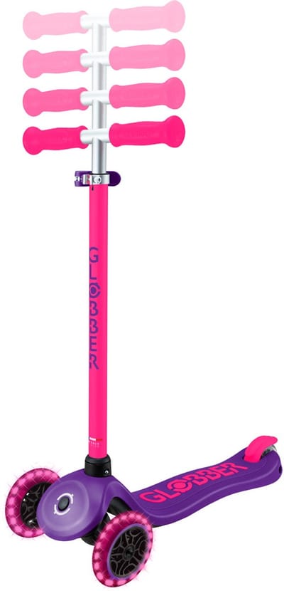 Kinderstep - Globber Primo Plus - Neon Roze - Vanaf 3 Jaar - Lichtgevende Wielen - T-bar In Hoogte Verstelbaar