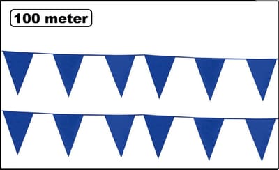 100 meter vlaggenlijn blauw - 10 stuks van elk 10 meter - Festival Blue verjaardag thema feest versiering vlaglijn