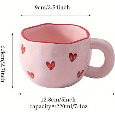 1 tasse à café en céramique de 220 ml, design mignon et créatif en forme de cœur pour le bureau et la maison, passe au lave-vaisselle et au micro-ondes pour le café au lait et au thé About 220ml gray