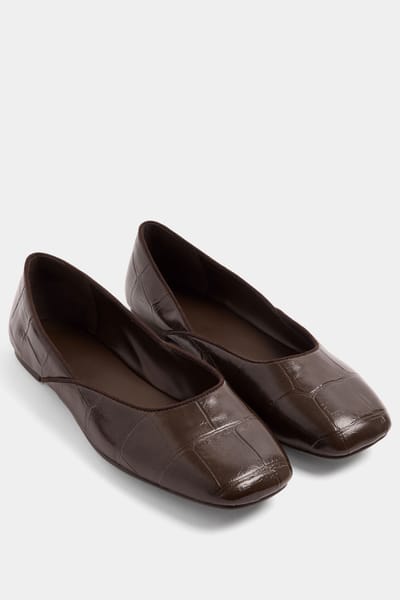 Yours Chocoladebruine Krokodillen Balletpumps Met Vierkante Neus In Brede Epasvormsize 37E