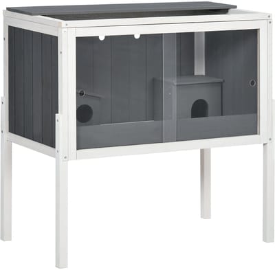 Merax Houten Hamsterkooi 82x45x81 cm Groot Hamsterverblijf Met 2 Huisjes Opbergvak En Draaideuren Voor Zwerghamsters En Muizen Donkergrijs