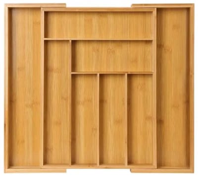 Ceruzo Bestekbak Hout Uitschuifbaar – Bamboe Lade Organizer – 8 Vakken – Verstelbaar tot 52 cm – Naturel