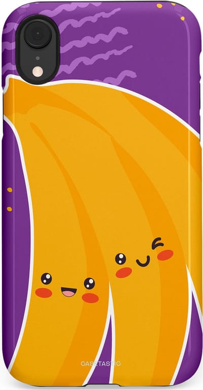 Casetastic hoesje geschikt voor Apple iPhone XR - Dubbellaagse bescherming - Blije Banaan - Fashion Case - Lavendel Geel