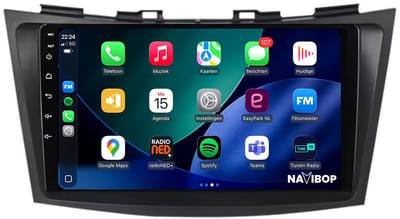 Geschikt voor Suzuki Swift (2011 t/m 2015) | 9 inch Android 15.0 CarPlay autoradio | Draadloos CarPlay & Android Auto | 2GB RAM + 32GB | Mic, Camera (AHD) & DAB+ | Bluetooth & WiFi | NAVIBOP NB-1428 | Bouwjaar 2011 t/m 2015