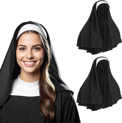 2 Stuks Halloween Nonnen Hoed en Hoofddeksel voor Vrouwen - Elegante Nonnen Kostuum Accessoire voor Cosplay en Feestjes (Zwart & Wit)