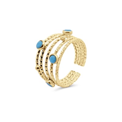 8CR-10073 - CO88 collection - Ring met blauwe Zirkonia - Staal - One-Size - Goudkleurig