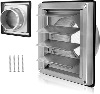 Ventilatierooster 100 mm met insectenbescherming, roestvrij staal, weerbestendig en geschikt voor VMC buis en bekleding
