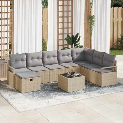 vidaXL - Bankstel - met - kussen - met - opslag - Beige - en - Lichtgrijs - poly - rattan