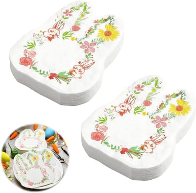 40 Stuks Paas Servetten voor Tafelversiering - Lente Decoratie met Konijnvormige Papieren Servetten voor Pasen en Feestelijke Tafels