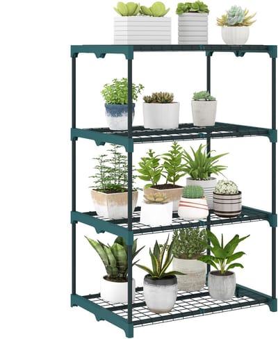 Killogood Vierlaags plantenrek - 105 cm hoog - geschikt voor binnen- en buitengebruik - stalen plantenrek - donkergroen.