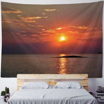 Tapisserie avec vue sur la mer, tenture murale lever et coucher de soleil, tapisserie esthétique, tissu d'accrochage pour la maison, salon, chambre à coucher, décoration artistique 70x100cm28x39in