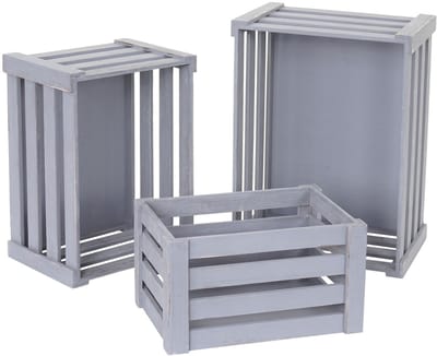 Set van 3 houten kisten MCW-C56, wijnkist, decoratieve kist, opbergkist, fruitkist, shabby look vintage ~ grijs, shabby