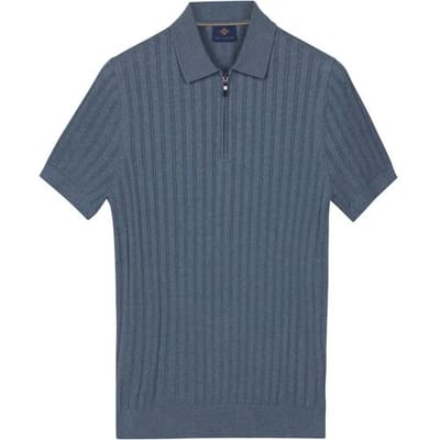 Baileys Polo Zip Collar Drop Needle Knit Stripe Texture Riviera Blue / male