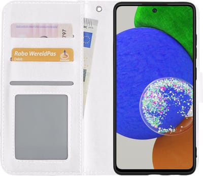 Hoes - Met Pasjeshouder - Geschikt voor Samsung Galaxy A52s 5G - Luxe Bookcase Portemonee - Flip Case - Kunstleer Book Case - Flipcase - Book Cover - Walletcase - PortemonneeHoes - Wit