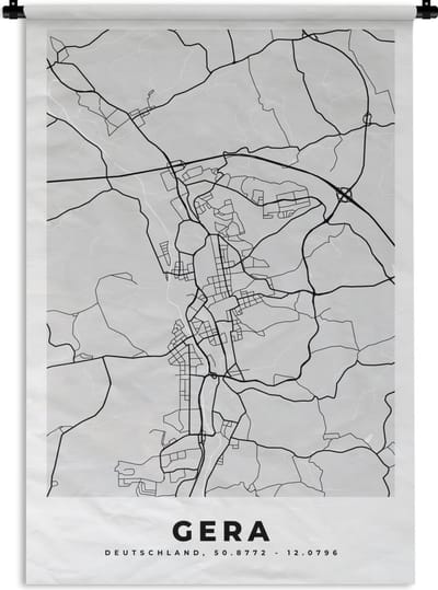 Wandkleed - Wanddoek - Kaart - Gera - Duitsland - Stadskaart - Plattegrond - 120x180 cm - Wandtapijt