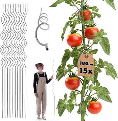 KADAX spiraalvormige plantenstok van aluminium, 180 cm, 15 stuks